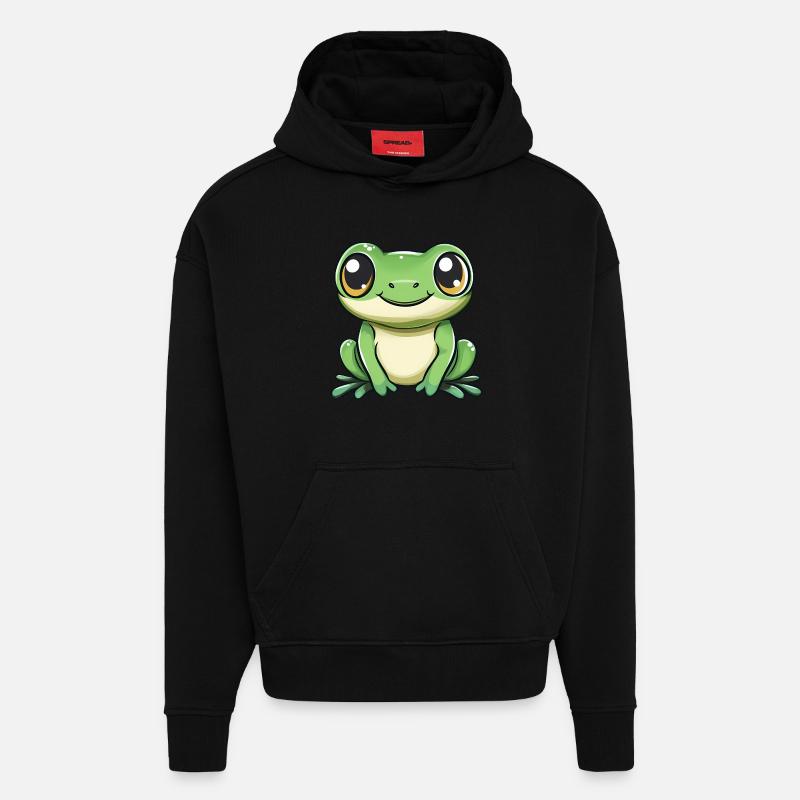 mignon grenouille - Vert - Design joyeux. - Sweat à capuche bio épais oversize fabriqué en UE - SOLID BLACK