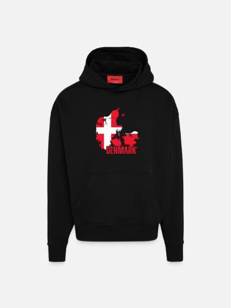 Fierté danoise, drapeau du Danemark - Sweat à capuche bio épais oversize fabriqué en UE - SOLID BLACK