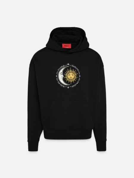 Sun and Moon - Spiritual Symbol - Hoodie- made by SPREAD  - SOLID BLACK