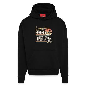 Millésime Novembre 1975 RétroNovembre 1975  - Sweat à capuche bio épais oversize fabriqué en UE - SOLID BLACK - Devant