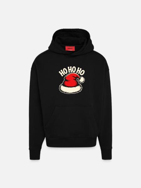 Ho Ho Ho Santa Hat - Hoodie- made by SPREAD  - SOLID BLACK