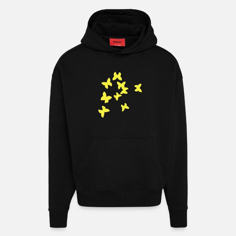 Oiseaux d'été jaune - Sweat à capuche bio épais oversize fabriqué en UE - SOLID BLACK