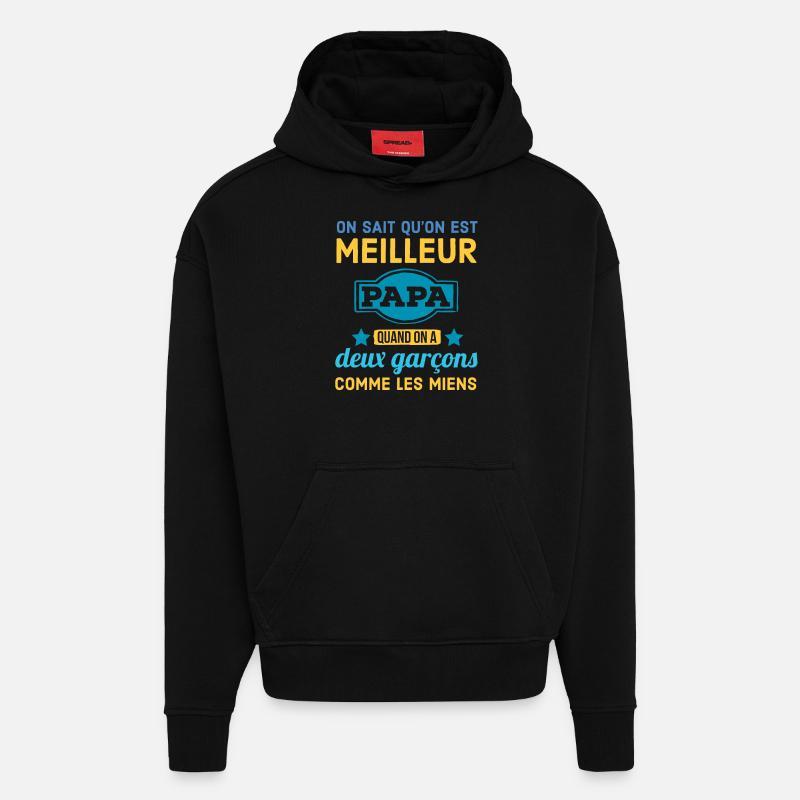 Père de deux garçons - Sweat à capuche bio épais oversize fabriqué en UE - SOLID BLACK