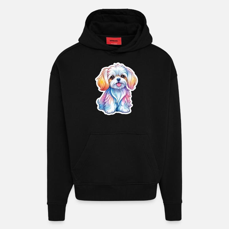 Aquarelles de Malteser - Sweat à capuche bio épais oversize fabriqué en UE - SOLID BLACK
