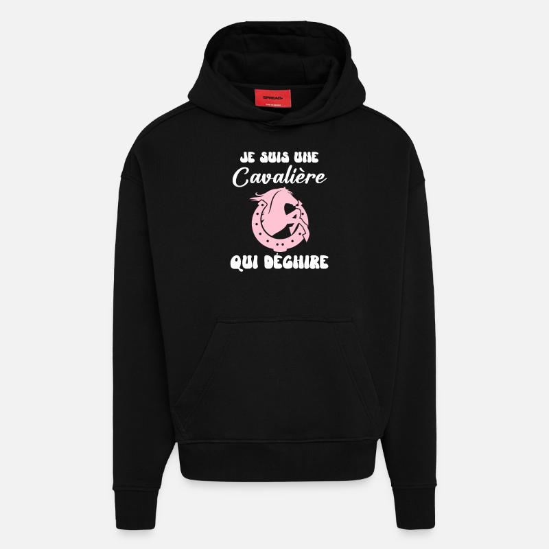 Cavalière cheval humour - Sweat à capuche bio épais oversize fabriqué en UE - SOLID BLACK