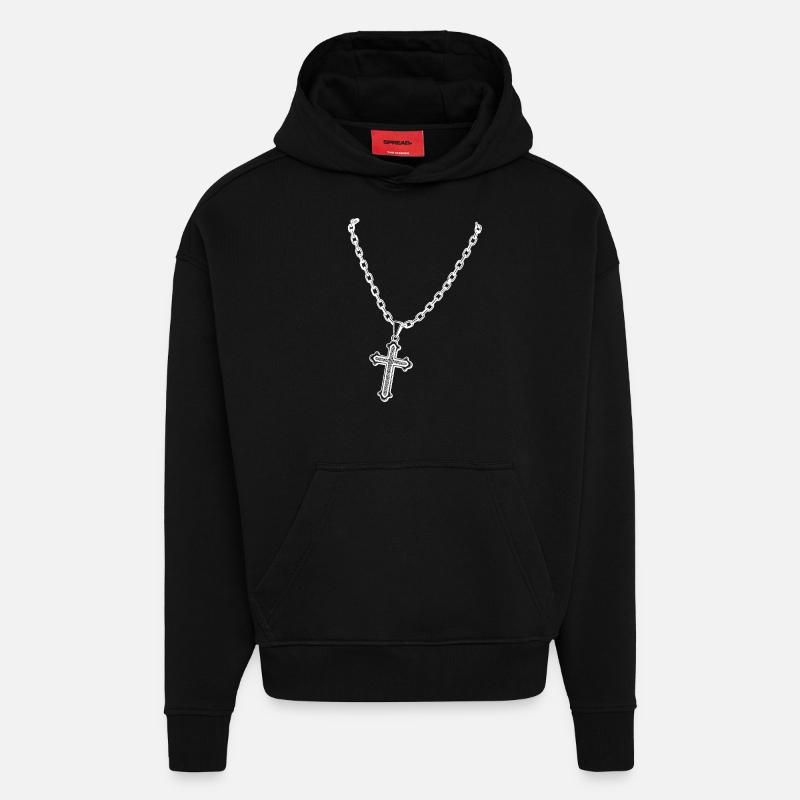 Collier avec croix - Sweat à capuche bio épais oversize fabriqué en UE - SOLID BLACK