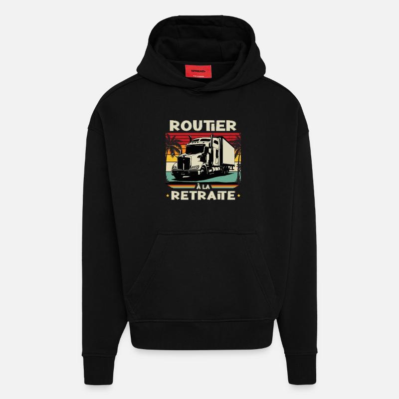 Routier Retraite - Camion Chauffeur Poids Lourd - Sweat à capuche bio épais oversize fabriqué en UE - SOLID BLACK