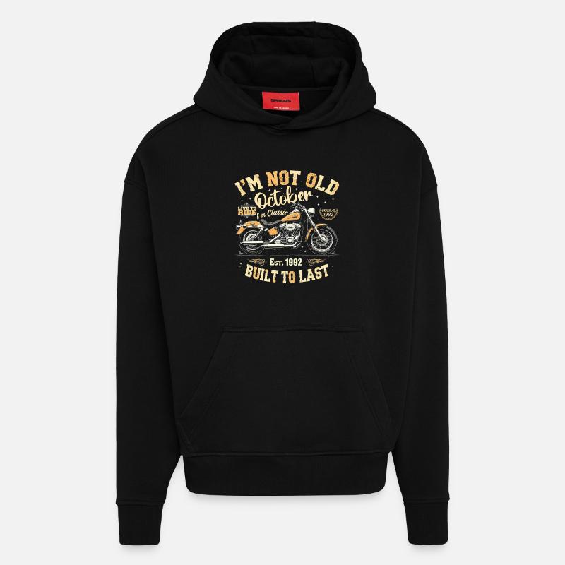Anniversaire Octobre 1992 Anniversaire Octobre 1992 - Sweat à capuche bio épais oversize fabriqué en UE - SOLID BLACK