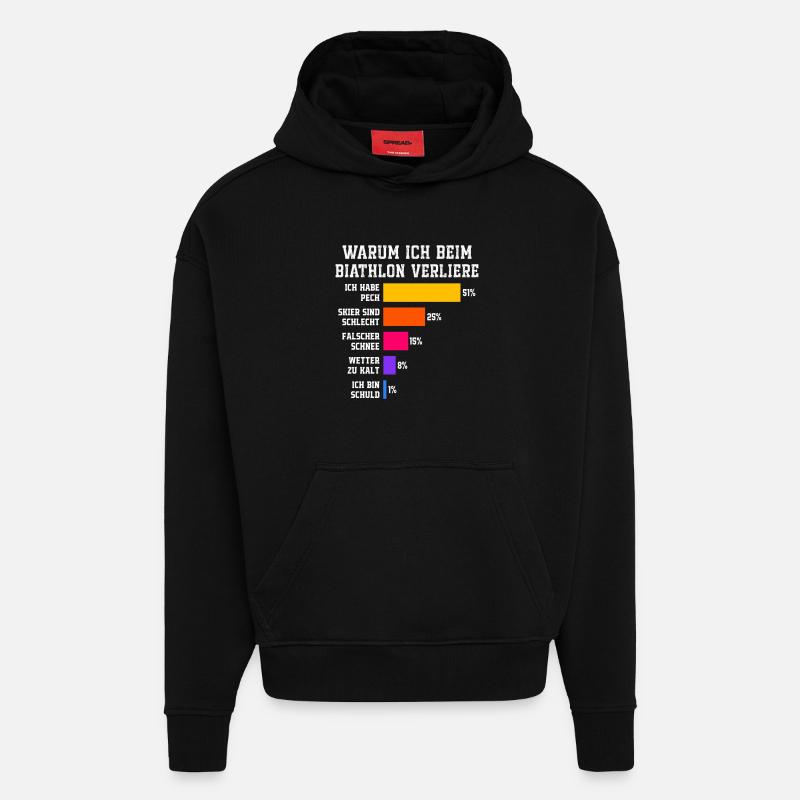 Biathlon : Pourquoi je perds en biathlon - Sweat à capuche bio épais oversize fabriqué en UE - SOLID BLACK