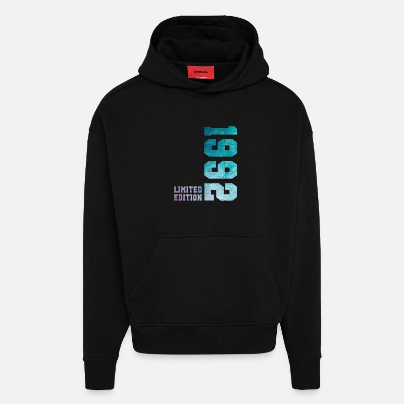 1992 Édition Limitée 34 ans anniversaire - Sweat à capuche bio épais oversize fabriqué en UE - SOLID BLACK