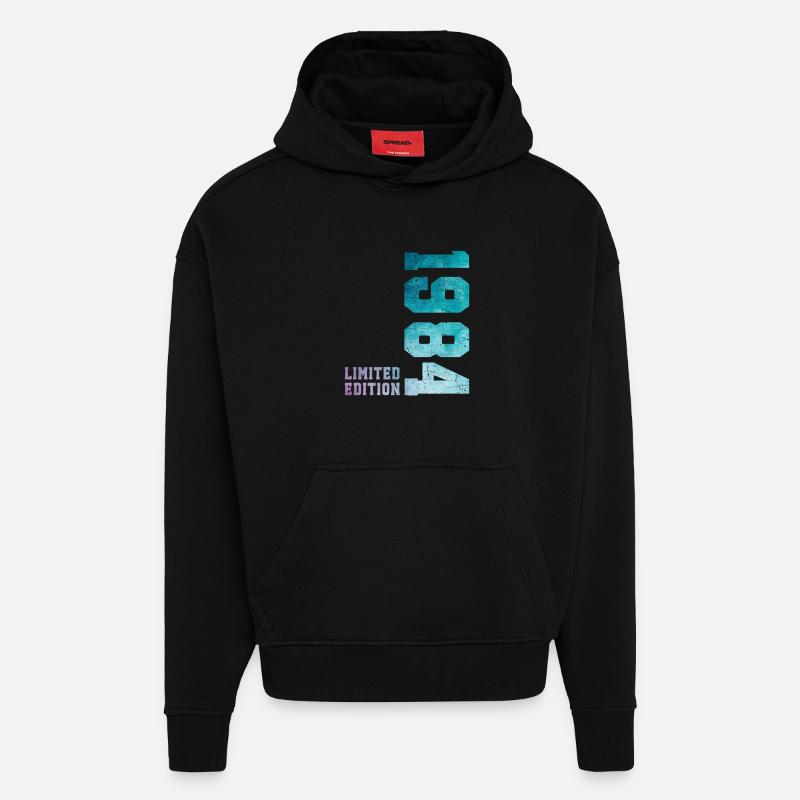 1984 Édition Limitée 42 ans anniversaire - Sweat à capuche bio épais oversize fabriqué en UE - SOLID BLACK