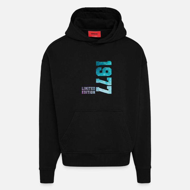 1977 Édition Limitée 49 ans anniversaire - Sweat à capuche bio épais oversize fabriqué en UE - SOLID BLACK