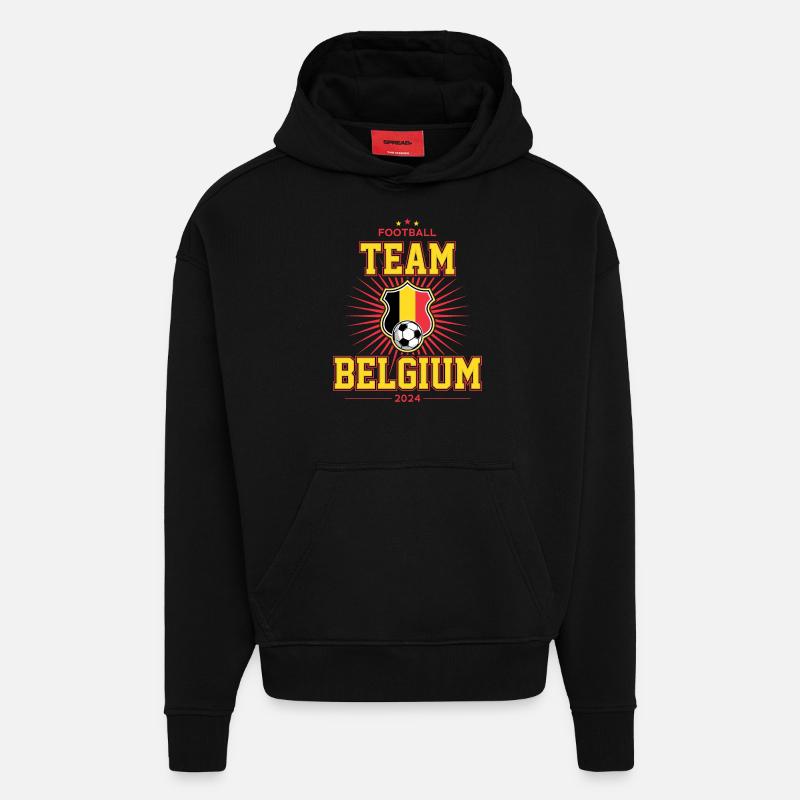 Équipe Belgique - Sweat à capuche bio épais oversize fabriqué en UE - SOLID BLACK