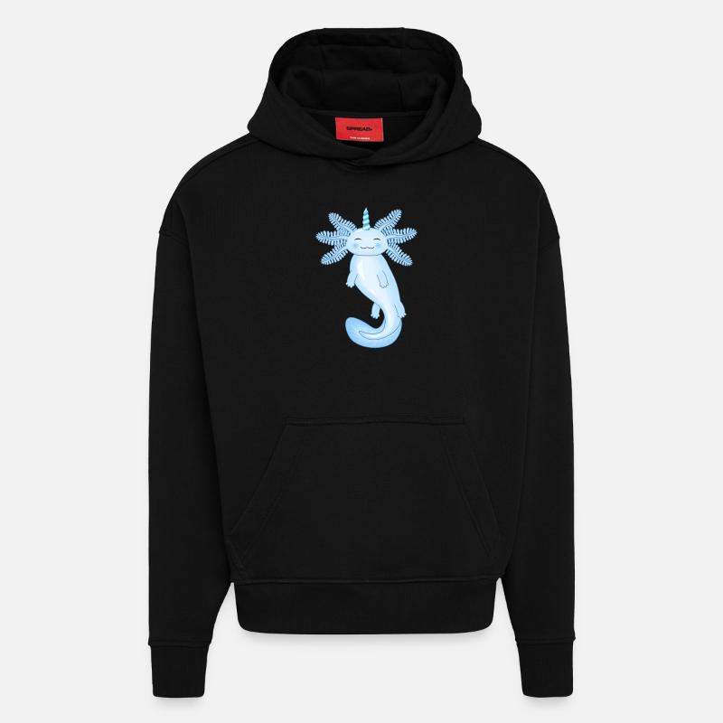 Axolotl bleu - Sweat à capuche bio épais oversize fabriqué en UE - SOLID BLACK