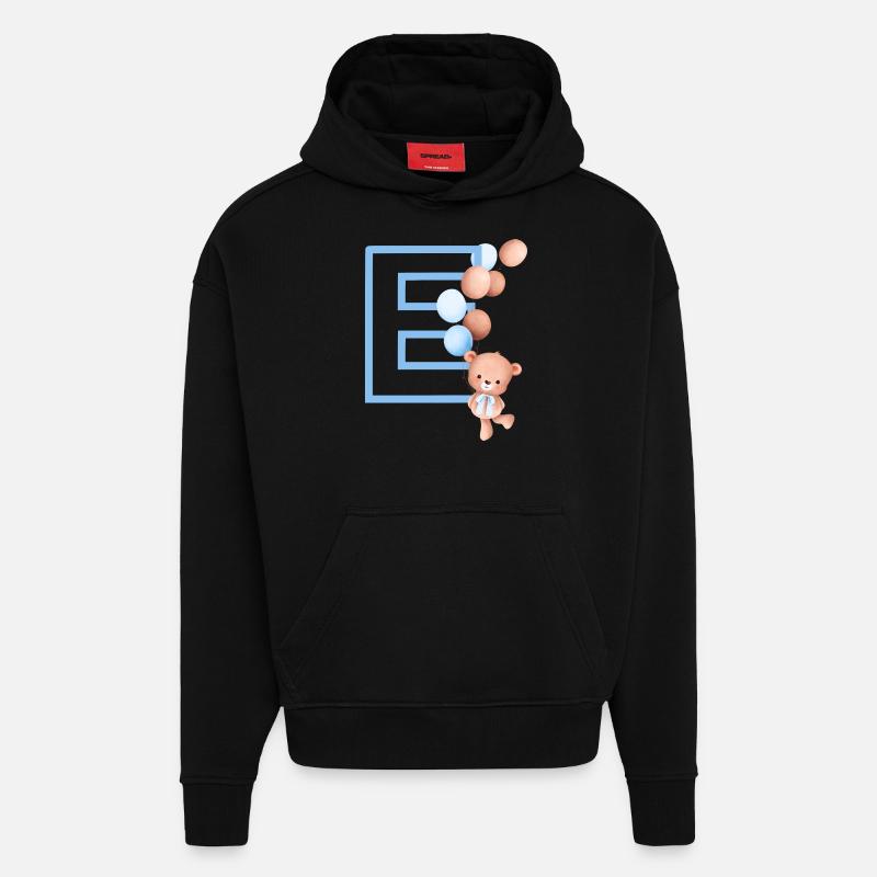 Blauer Buchstabe E Bär - Hoodie- made by SPREAD  - SOLID BLACK
