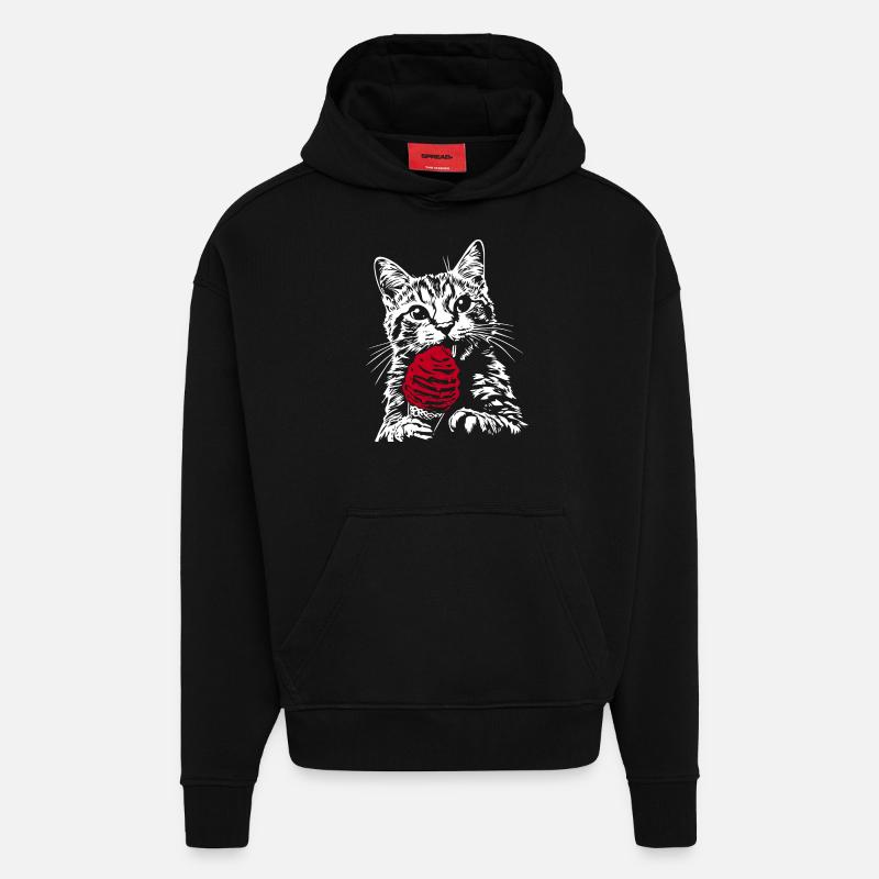 Glace Funny Cat - Sweat à capuche bio épais oversize fabriqué en UE - SOLID BLACK
