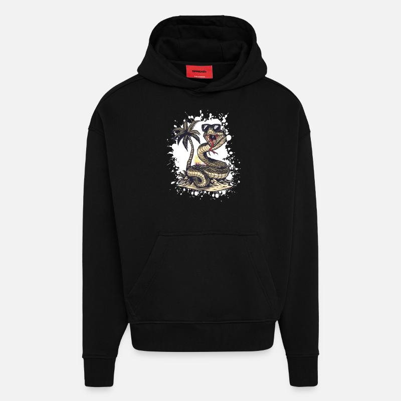 Serpent Cobra Island Palm - Sweat à capuche bio épais oversize fabriqué en UE - SOLID BLACK
