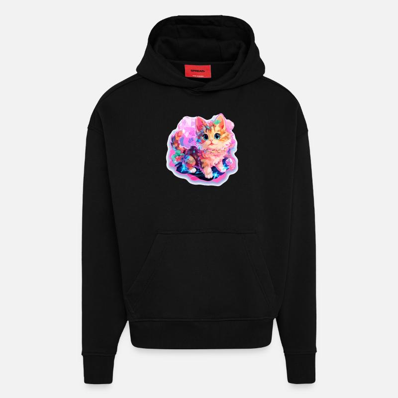 Chat - illustration - Sweat à capuche bio épais oversize fabriqué en UE - SOLID BLACK