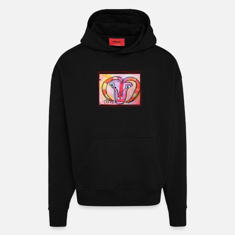 Bélier, Arc-en-ciel, Art céleste - Sweat à capuche bio épais oversize fabriqué en UE - SOLID BLACK