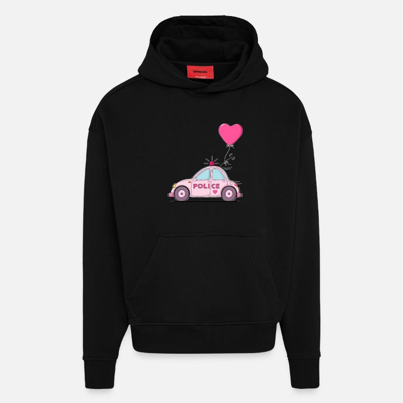 Police Herz Rosa - Hoodie- made by SPREAD  - SOLID BLACK