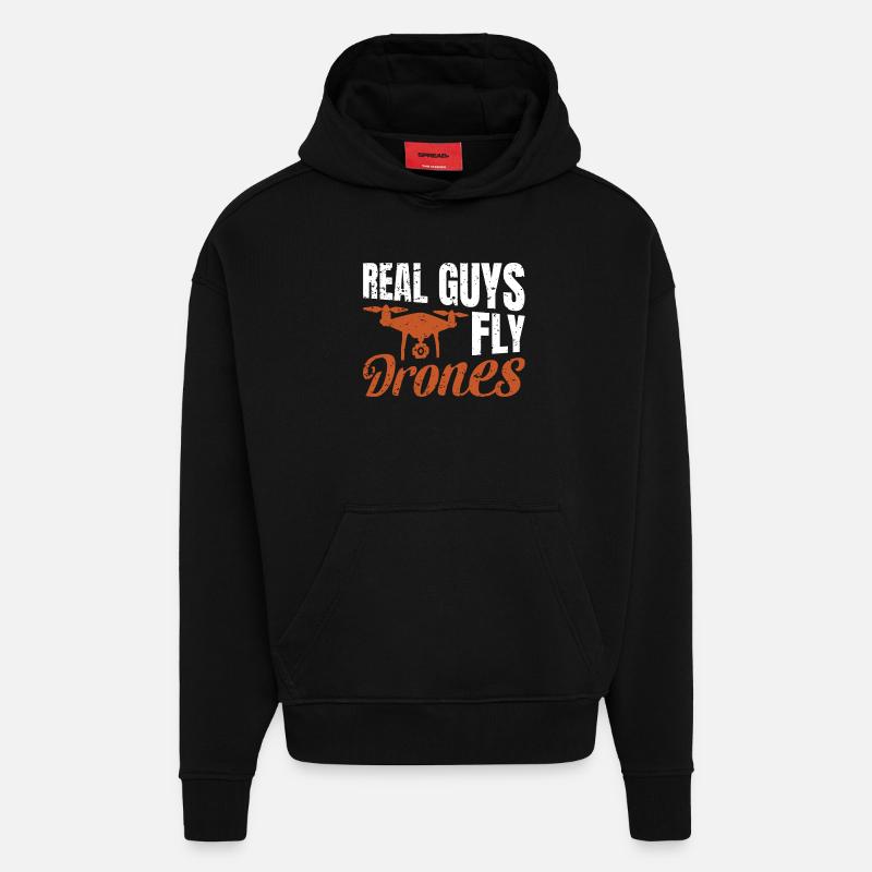 De vrais gars pilotent des drones - Sweat à capuche bio épais oversize fabriqué en UE - SOLID BLACK