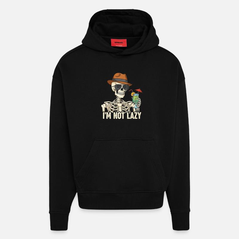 Skeletor with summer drink - Hoodie- made by SPREAD - SOLID BLACK