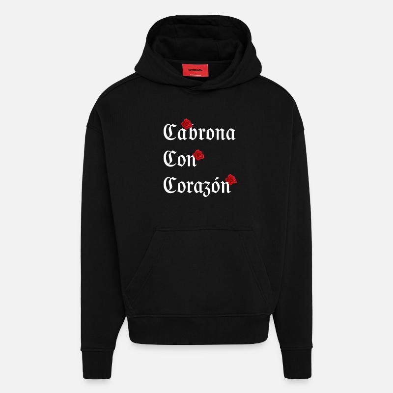Rose Gothique Mexique - Sweat à capuche bio épais oversize fabriqué en UE - SOLID BLACK