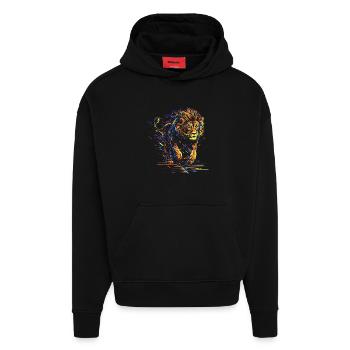 Lion courant Tête de Lion Coloré Prédateur Animal Sauvage - Sweat à capuche bio épais oversize fabriqué en UE - SOLID BLACK - Devant