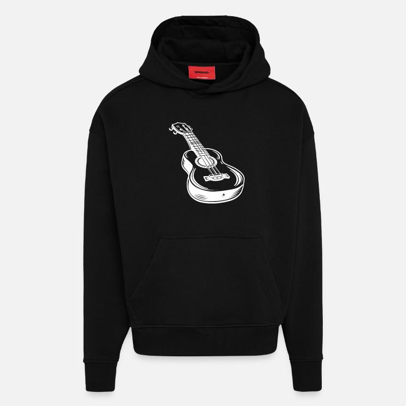Sketch de ukulélé - Sweat à capuche bio épais oversize fabriqué en UE - SOLID BLACK