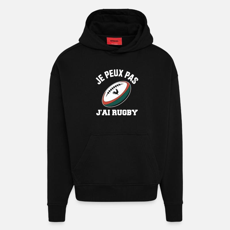 Je Peux Pas J'ai Rugby - Sweat à capuche bio épais oversize fabriqué en UE - SOLID BLACK