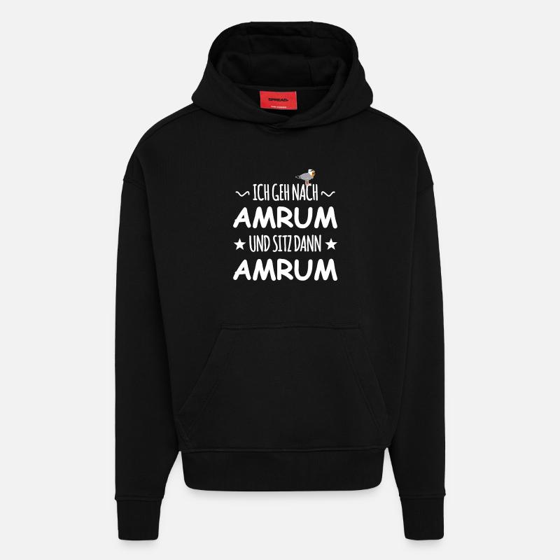 Amrum avec mouette schnaps - Sweat à capuche bio épais oversize fabriqué en UE - SOLID BLACK