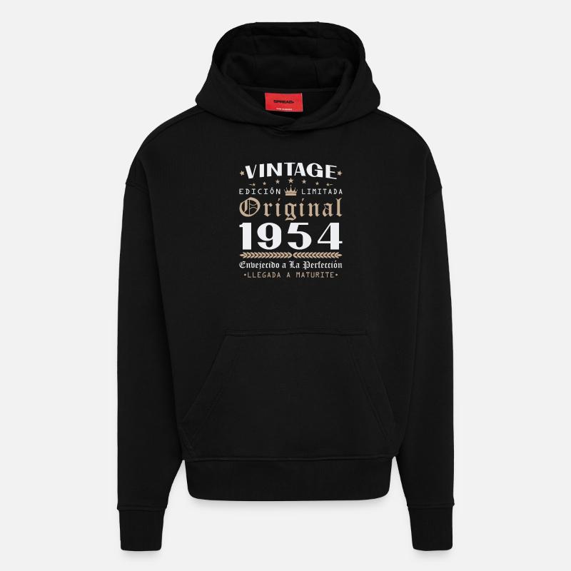 Vinatge 1954 Cadeau d’anniversaire - Sweat à capuche bio épais oversize fabriqué en UE - SOLID BLACK
