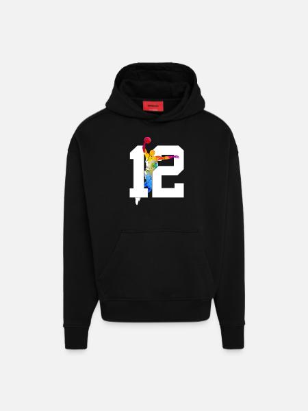NUMBER 12 BASKETBALL 12TH BIRTHDAY - Hoodie- made by SPREAD - SOLID BLACK