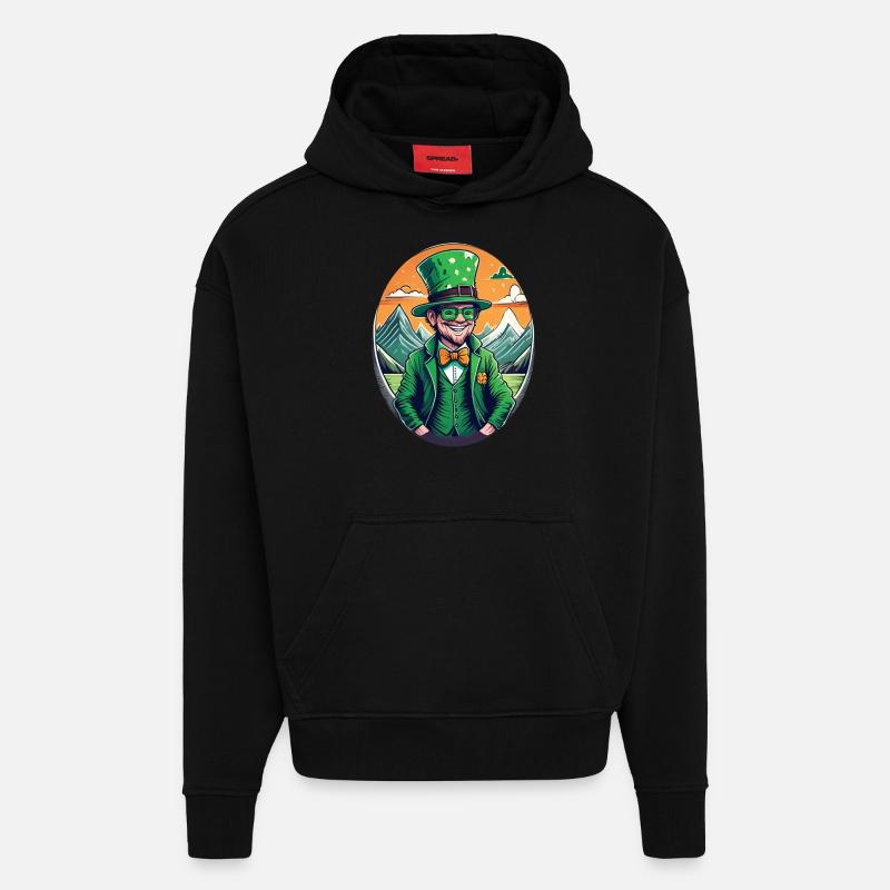 Lutin Trèfle de la Saint-Patrick - Sweat à capuche bio épais oversize fabriqué en UE - SOLID BLACK