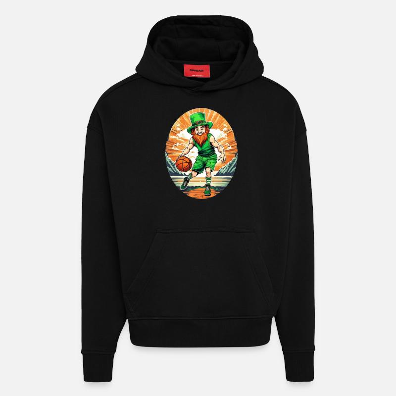Basket-ball Trèfle de la Saint-Patrick - Sweat à capuche bio épais oversize fabriqué en UE - SOLID BLACK