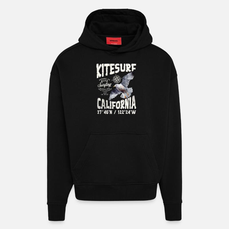Kitesurf San Francisco coul - Sweat à capuche bio épais oversize fabriqué en UE - SOLID BLACK