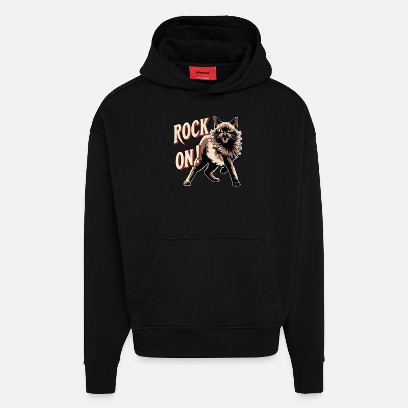Chat - Rock on - Sweat à capuche bio épais oversize fabriqué en UE - SOLID BLACK