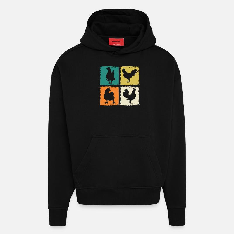 Poulet Coq - Sweat à capuche bio épais oversize fabriqué en UE - SOLID BLACK