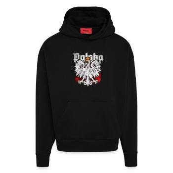 Pologne - Polska - Aigle - Édition Argent - Sweat à capuche bio épais oversize fabriqué en UE - SOLID BLACK - Devant