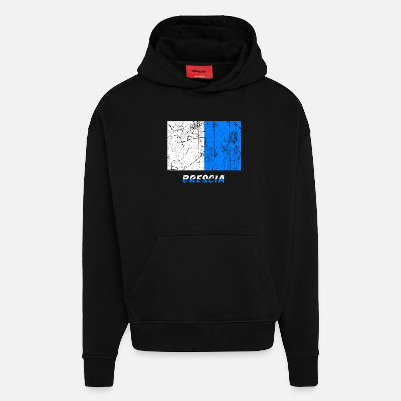 Drapeau Brescia drapeau Fahne drapeau drapeau - Sweat à capuche bio épais oversize fabriqué en UE - SOLID BLACK