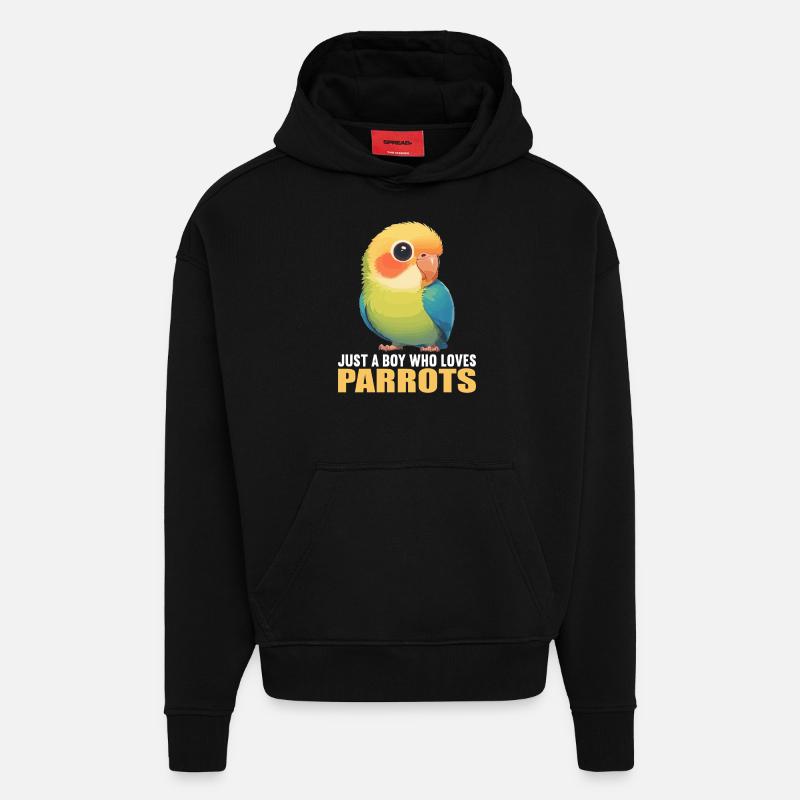 Perroquet Perroquet Perroquet - Sweat à capuche bio épais oversize fabriqué en UE - SOLID BLACK