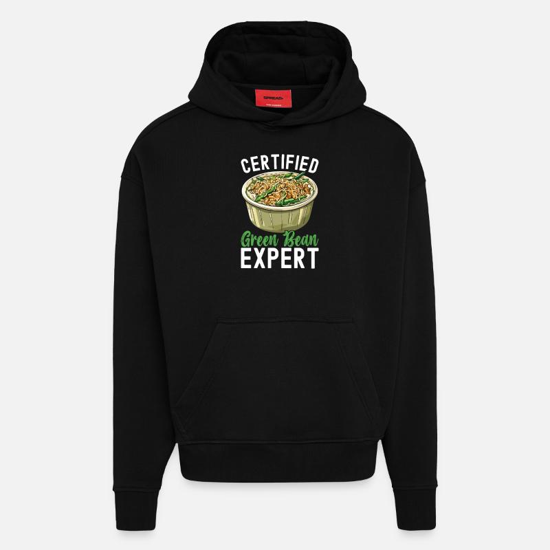Casserole de haricots verts - Sweat à capuche bio épais oversize fabriqué en UE - SOLID BLACK
