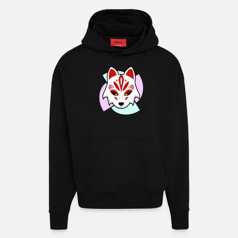 Masque Kitsune - Sweat à capuche bio épais oversize fabriqué en UE - SOLID BLACK