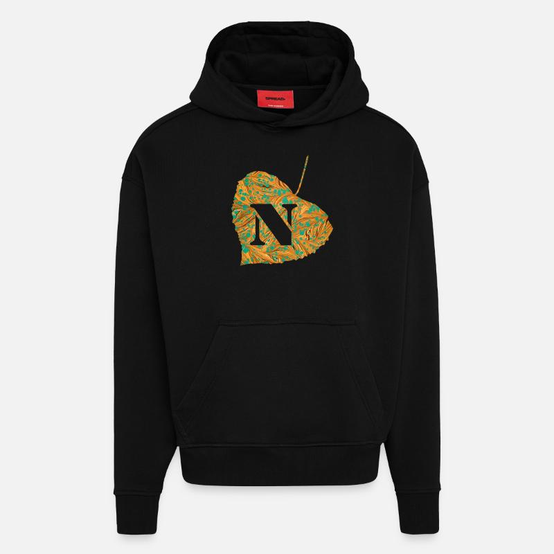 Feuille E 95 N - Sweat à capuche bio épais oversize fabriqué en UE - SOLID BLACK