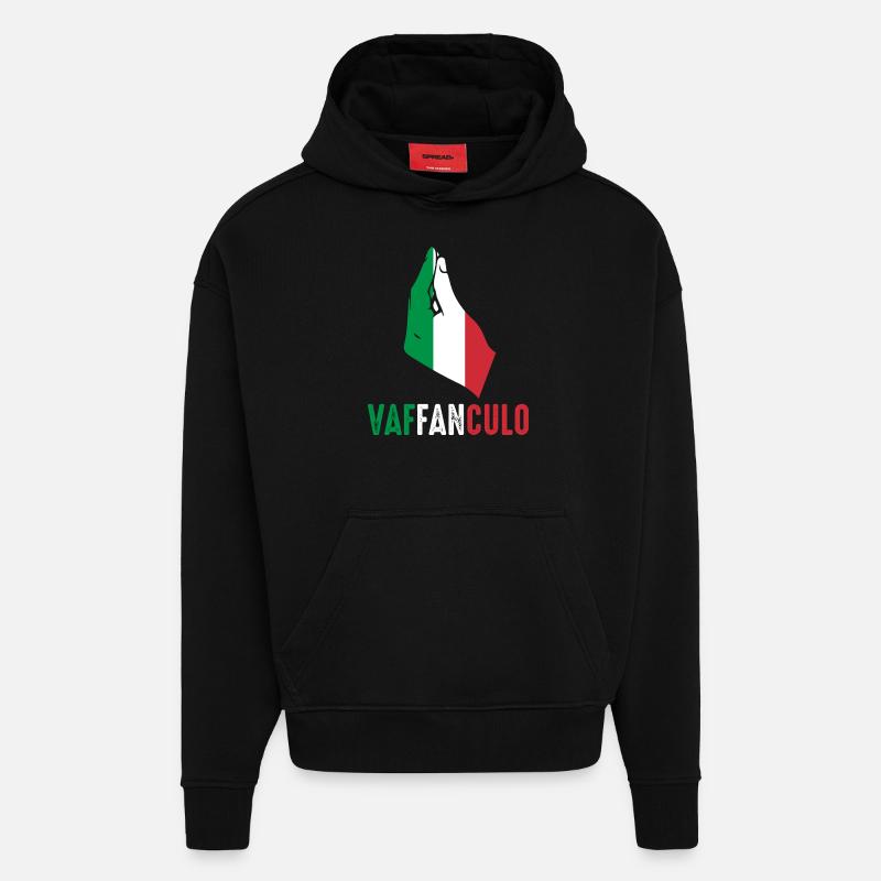Italie Vaffanculo italien - Sweat à capuche bio épais oversize fabriqué en UE - SOLID BLACK