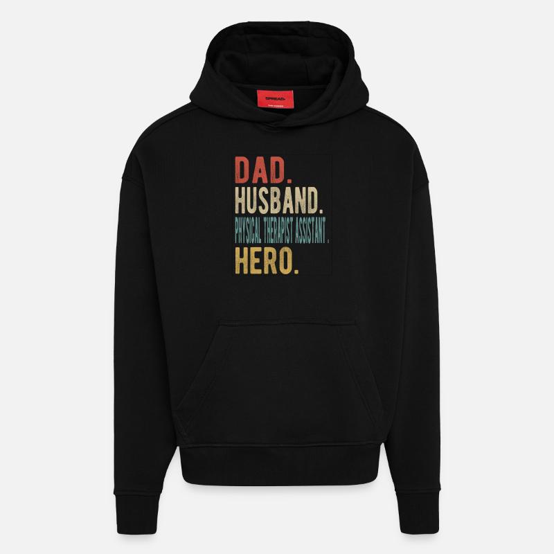 Physiothérapeute Assistant Papa Mari Héros - Sweat à capuche bio épais oversize fabriqué en UE - SOLID BLACK
