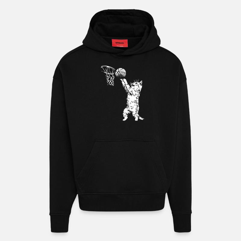 Dunk de basket-ball pour chat - Sweat à capuche bio épais oversize fabriqué en UE - SOLID BLACK