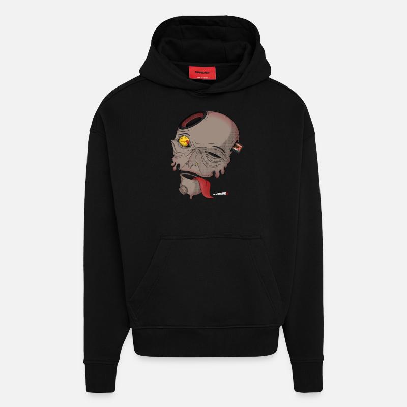 Crâne de surcharge audio - Sweat à capuche bio épais oversize fabriqué en UE - SOLID BLACK