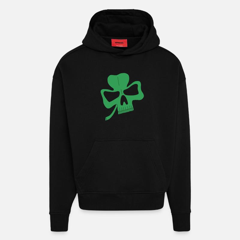 Crâne de trèfle - Sweat à capuche bio épais oversize fabriqué en UE - SOLID BLACK