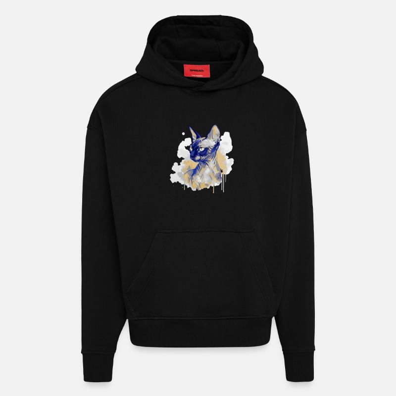 Sphynx Katzenkunst Aquarell - Hoodie- made by SPREAD  - SOLID BLACK